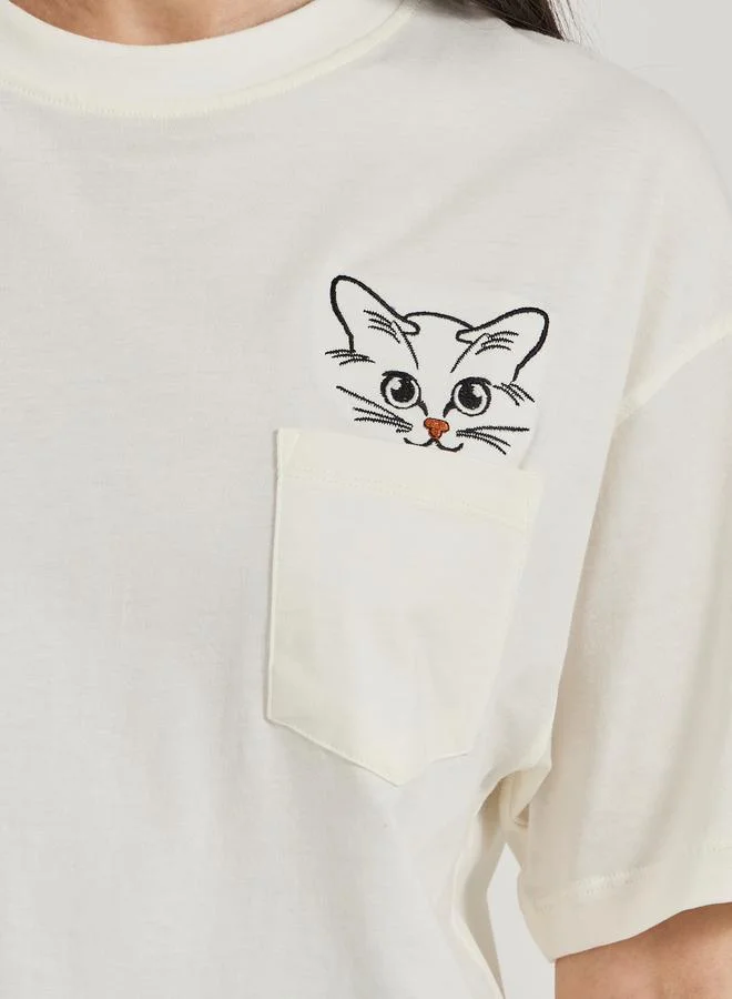 Styli Graphic Print Oversized T-Shirt with Pocket Detail