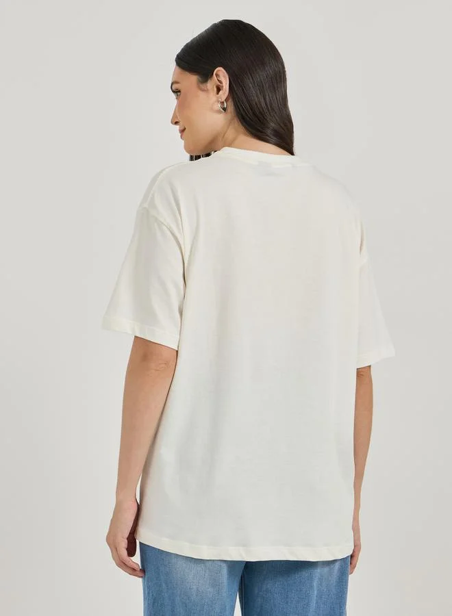Styli Graphic Print Oversized T-Shirt with Pocket Detail
