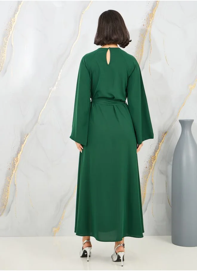ستايلي Rhinestone Self Tie Up A-Line Maxi Dress