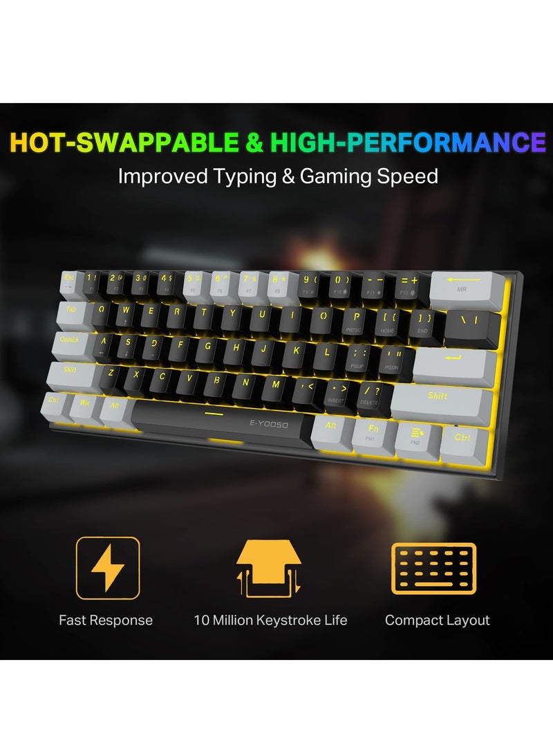 E-YOOSO Z-11 60% Mechanical Gaming Keyboard,Blue Switch 61 Keys Wired Compact Keyboard,Yellow Backlit and Metal Panel for Windows,Mac OS-Black Grey - Image 3