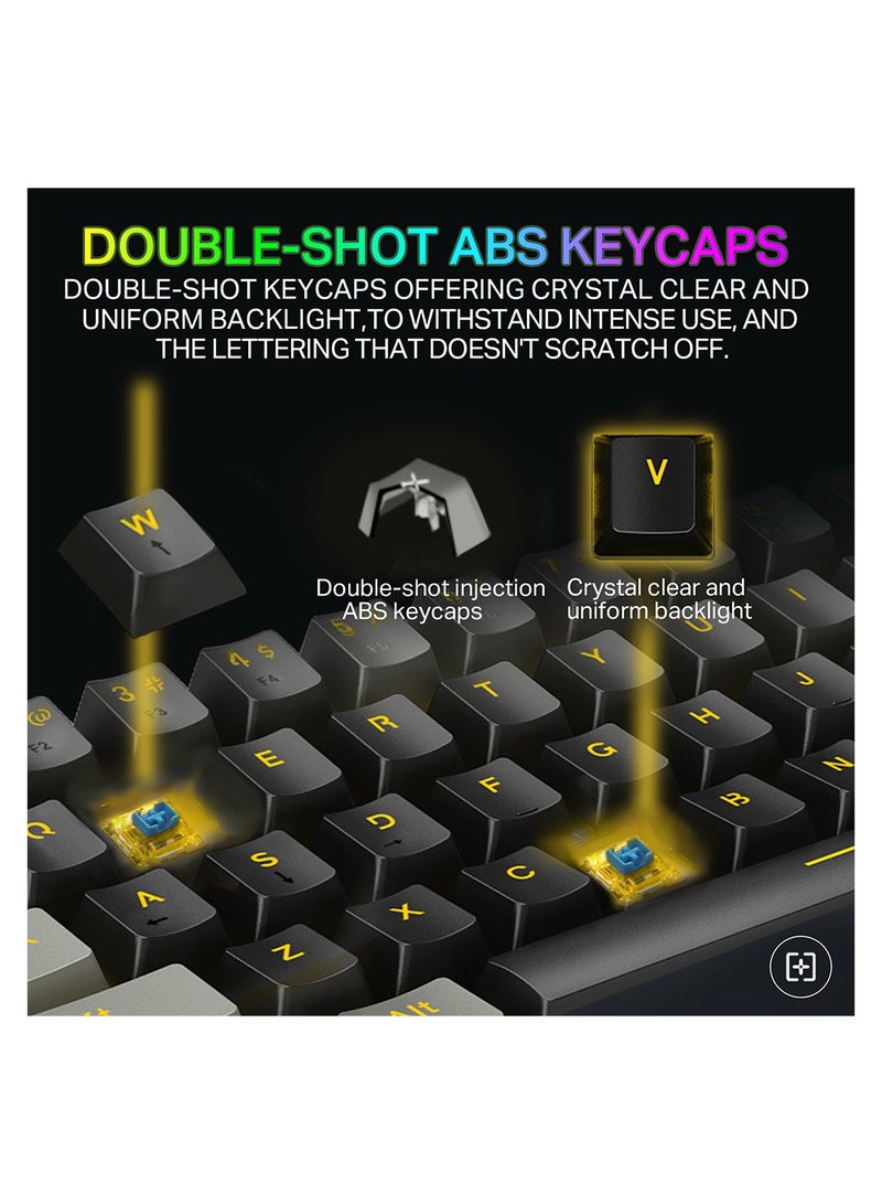 E-YOOSO Z-11 60% Mechanical Gaming Keyboard,Blue Switch 61 Keys Wired Compact Keyboard,Yellow Backlit and Metal Panel for Windows,Mac OS-Black Grey - Image 4