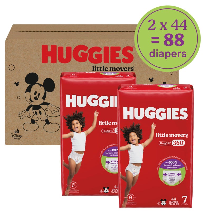 Huggies Size 7 Baby Diapers, Little Movers HuggFit 360Â° Baby Diapers with 360Â° Waistband, Size 7 (41+ lbs), 88 Count (2 Packs of 44), Packaging May Vary - Image 2