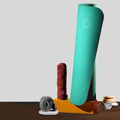 Bodyband Yoga mat for Women and Men with Cover Bag TPE Material 6mm Extra Thick Exercise mat for Workout Yoga Fitness Pilates and Meditation, Anti Tear Anti Slip ‑ Blue Pink - Image 2