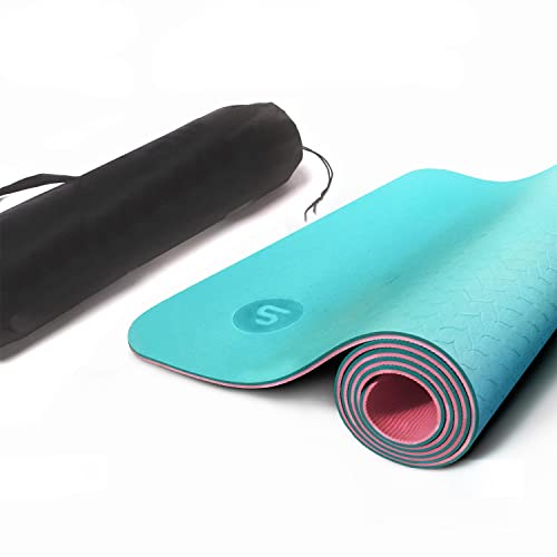 Bodyband Yoga mat for Women and Men with Cover Bag TPE Material 6mm Extra Thick Exercise mat for Workout Yoga Fitness Pilates and Meditation, Anti Tear Anti Slip ‑ Blue Pink - Image 1