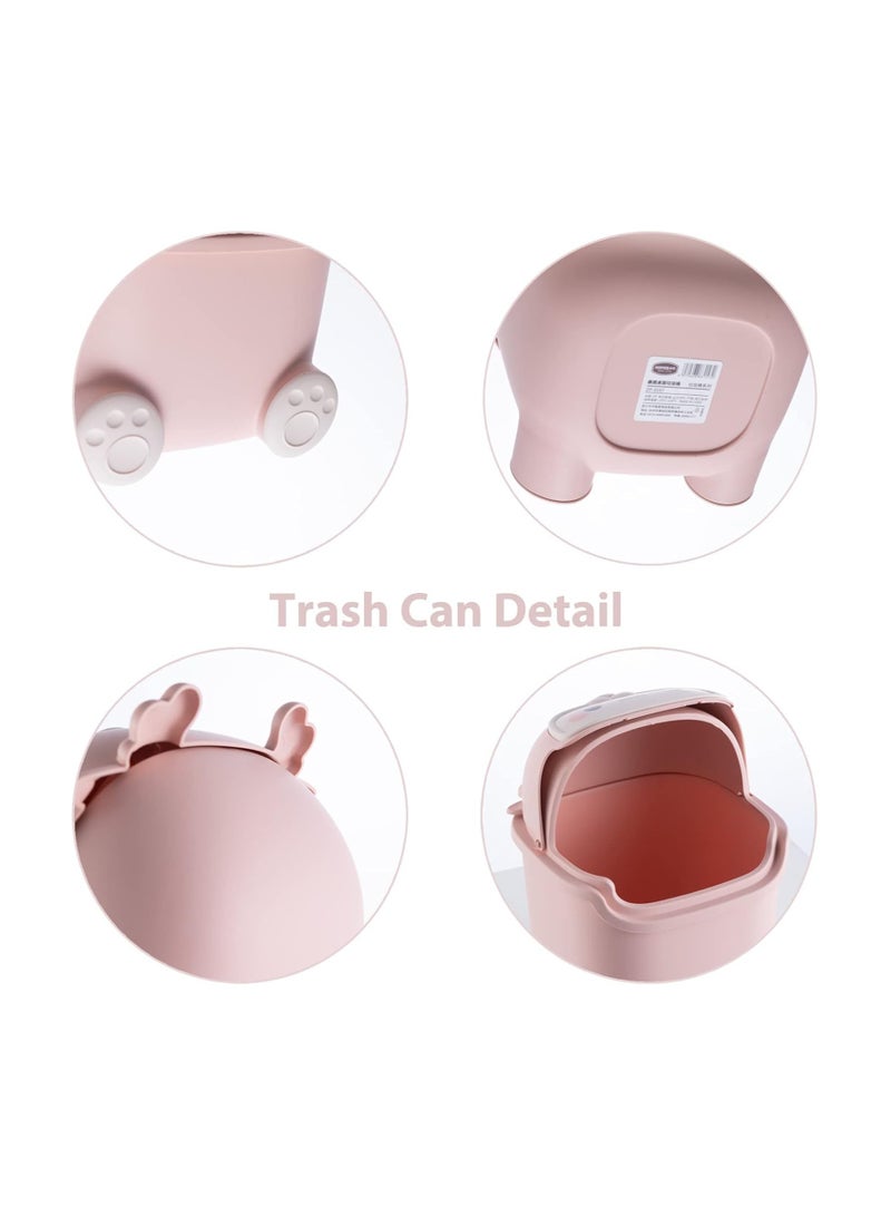 كيلا سلة مهملات بلاستيكية قابلة للطي على شكل حيوان، سلة مهملات إبداعية لطيفة لسطح المكتب مع غطاء لغرفة النوم والحمام وغرفة المعيشة والمكتب (وردي) - Image 4