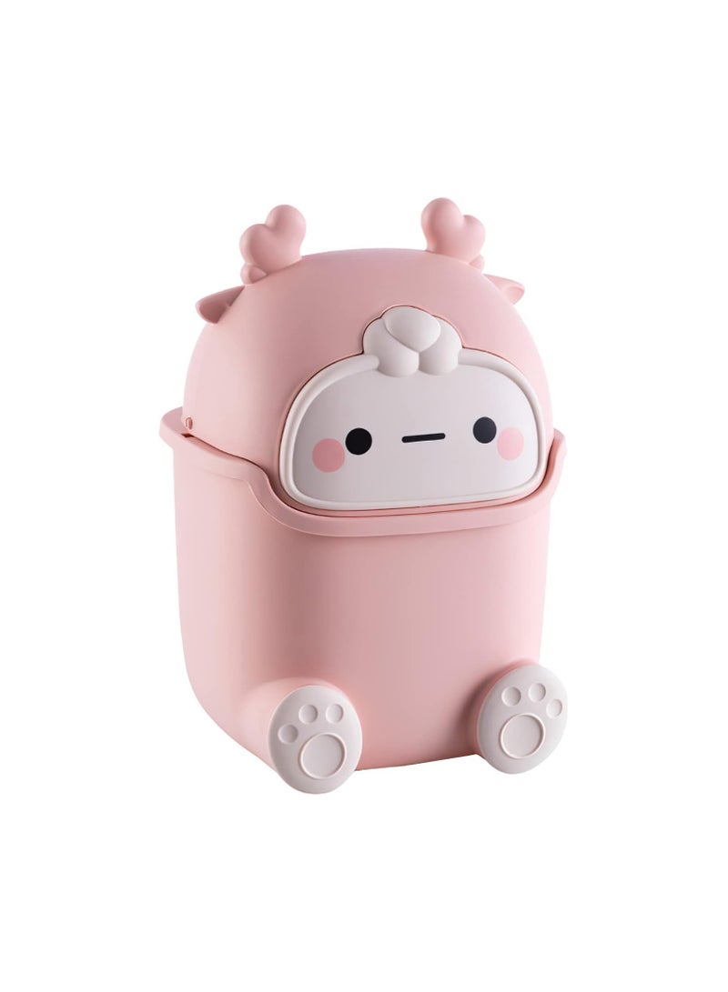 كيلا سلة مهملات بلاستيكية قابلة للطي على شكل حيوان، سلة مهملات إبداعية لطيفة لسطح المكتب مع غطاء لغرفة النوم والحمام وغرفة المعيشة والمكتب (وردي) - Image 1