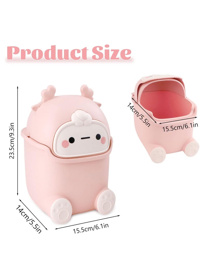 كيلا سلة مهملات بلاستيكية قابلة للطي على شكل حيوان، سلة مهملات إبداعية لطيفة لسطح المكتب مع غطاء لغرفة النوم والحمام وغرفة المعيشة والمكتب (وردي) - Image 3