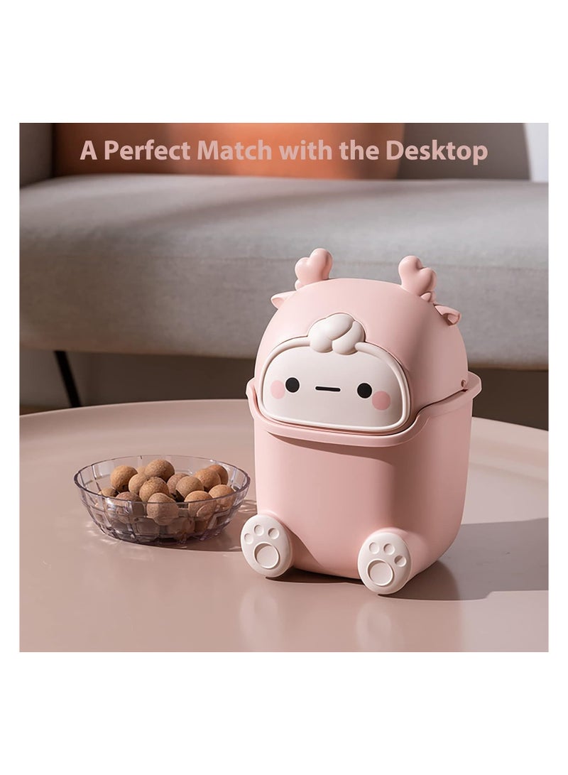 كيلا سلة مهملات بلاستيكية قابلة للطي على شكل حيوان، سلة مهملات إبداعية لطيفة لسطح المكتب مع غطاء لغرفة النوم والحمام وغرفة المعيشة والمكتب (وردي) - Image 5