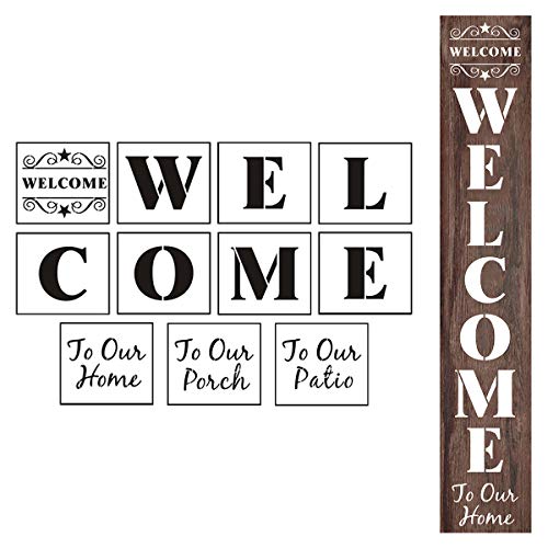 REOLAN Welcome Stencils for Painting on Wood - 11 Pack Large Vertical Welcome Sign Stencil Templates for Wood Signs, Reusable Letter Stencils for Home, Patio, Porch Signs & Front Door Decorations - Image 1