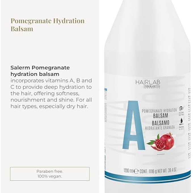 Salerm - CONDITIONER - MOISTURISING BALM POMEGRANATE HAIR LAB - 1200 ML - DEEPLY MOISTURISING HAIR - SOFTER AND SHINIER MANE - DAILY USE - PARABEN-FREE - Image 3