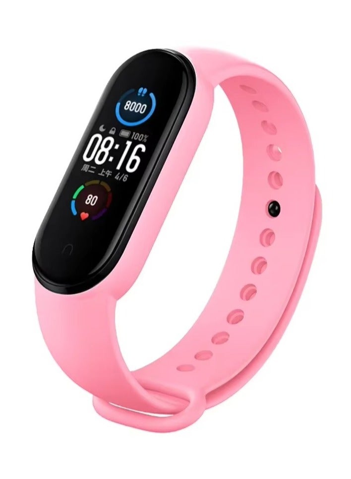 Strap Silicone Band For Xiaomi Mi Band 7/6/5 Breathable Strap Replacement Bracelet (Pink Flower)