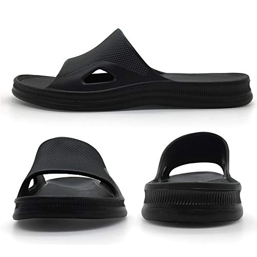 FUNKYMONKEY Bathroom Shower Sandal Mens Womens Indoor Home Beach Non Slip Slippers (9 M US, Dark Black) - Image 2