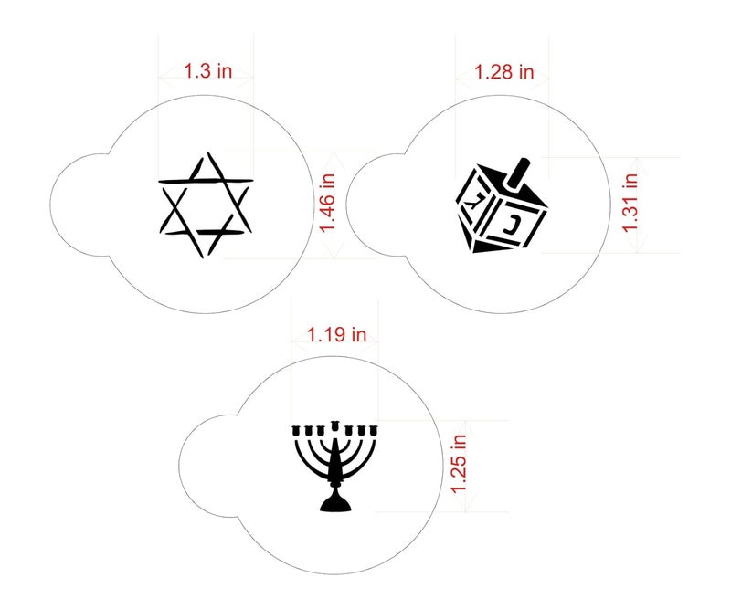 Designer Stencils C193 Jewish Symbols Cookie and Cupcake Stencils Small Dreidel Star of David Menorah Beigesemitransparent - Image 5