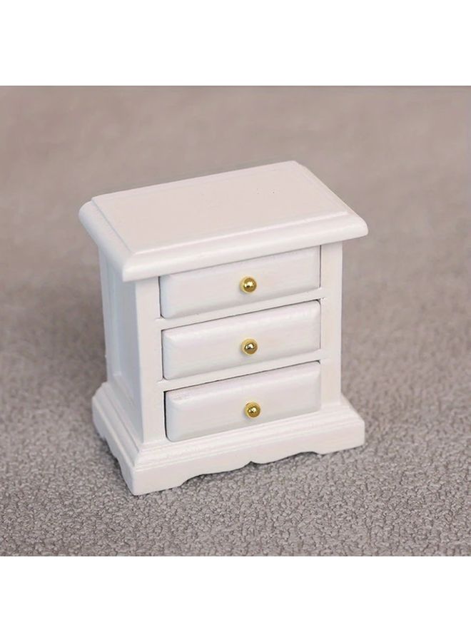 Charming Miniature 1 12 Scale Wooden Bedside Table With Three Drawers Solid Wood Dollhouse Furniture White - Image 1