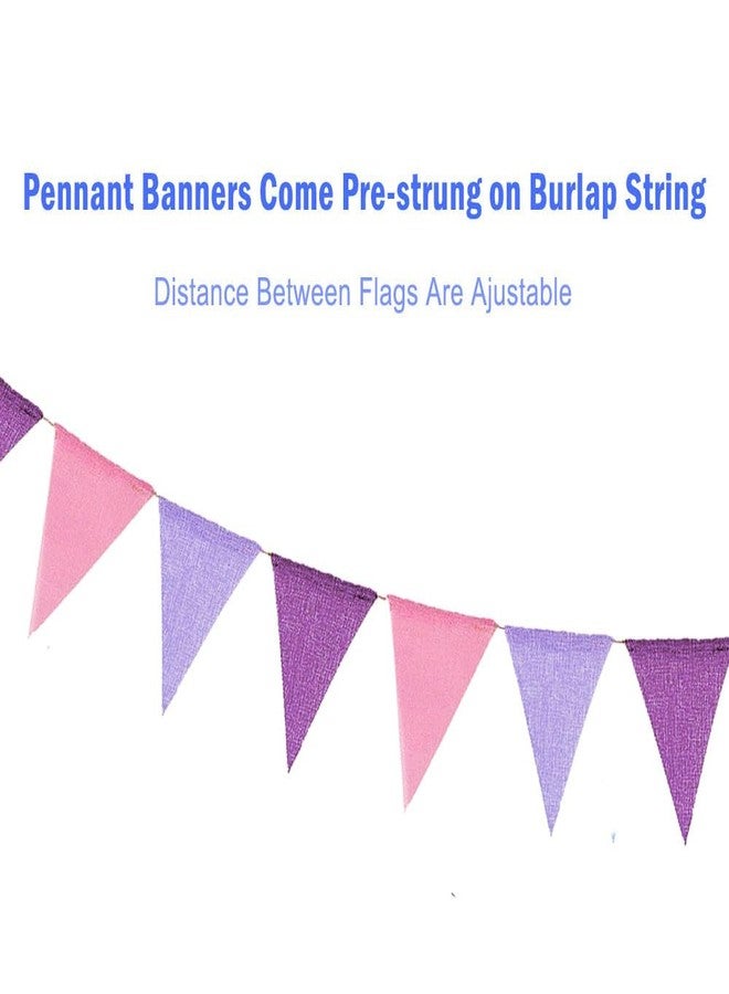 CROWNOS Purple Pink Pennant Banner Flags - 24pcs Prestrung Fabric Pink and Purple Birthday Party Decorations for Girls Women - Image 4