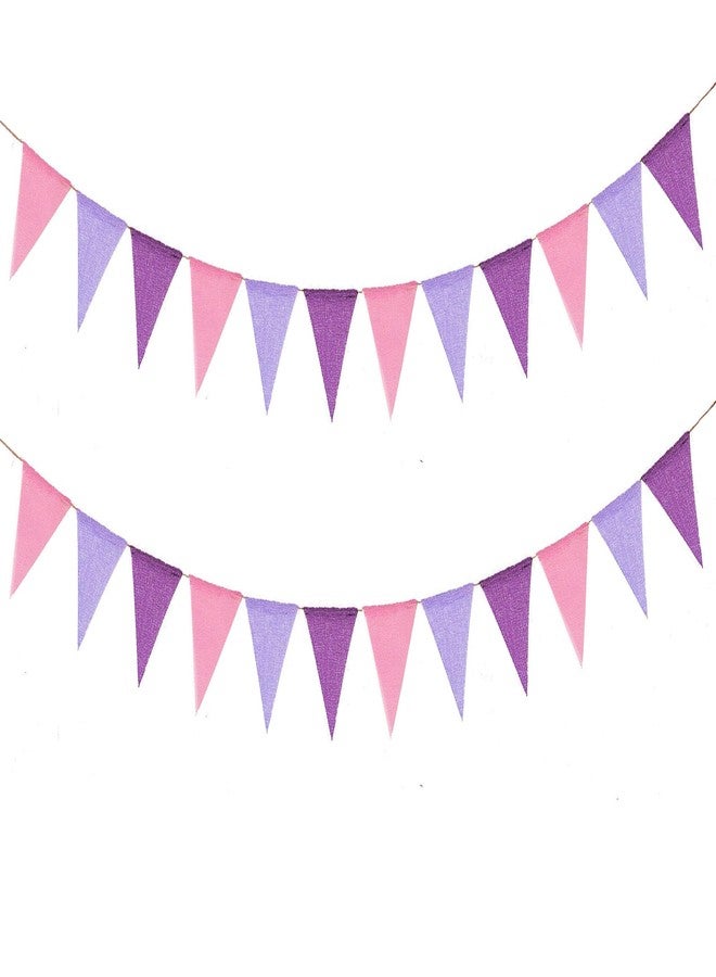 CROWNOS Purple Pink Pennant Banner Flags - 24pcs Prestrung Fabric Pink and Purple Birthday Party Decorations for Girls Women - Image 2
