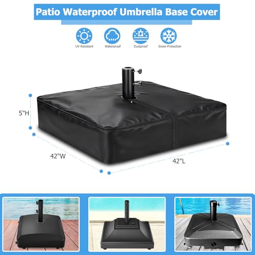 Rileytee Patio Umbrella Base CoverOutdoor Heavy Duty 600D Waterproof AntiUV Square Umbrella Stand Base Covers 42L x 42W x 5HBlack - Image 3