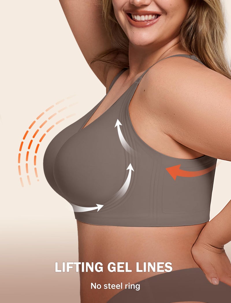 LetsJoli Jelly Bras for Women Push Up Bra Wireless No Underwire Supportive Full Coverage Plus Size for Older Women(Grey,L) - Image 5