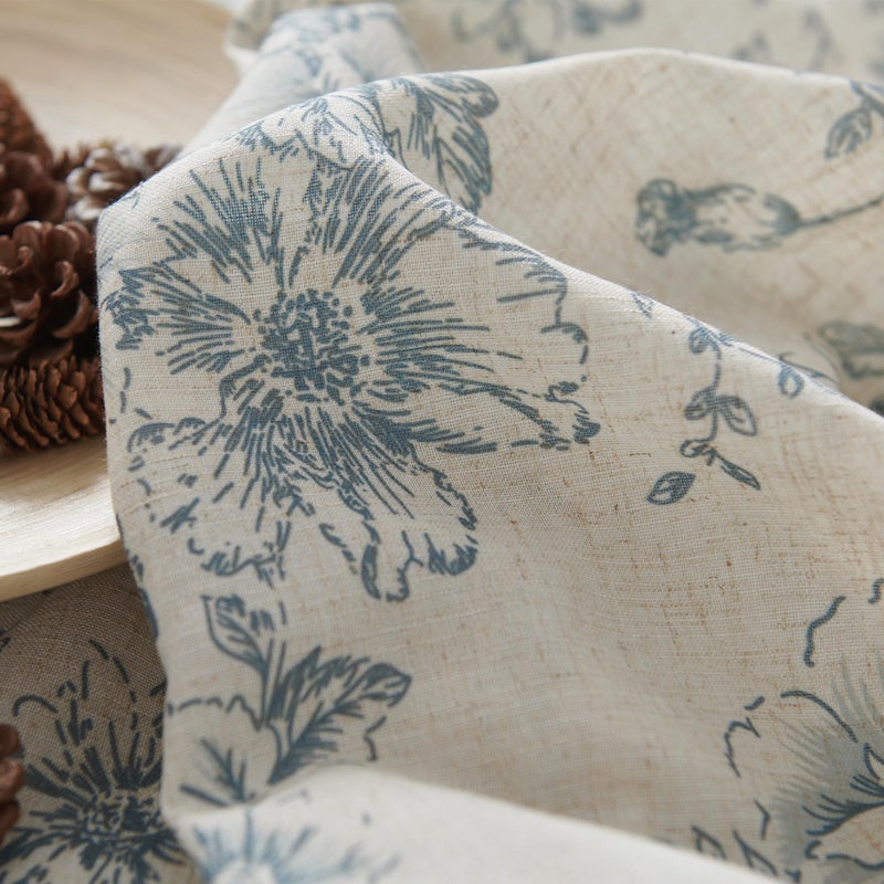 jinchan Floral Kitchen Curtains Set Linen Tier Curtains and Valance Farmhouse Drapes for Small Windows 36 Inch Length for Cafe Living Room Bathroom Rod Pocket 3 Pieces Set Blue on Linen - Image 5