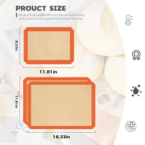 Dwavele Silicone Baking Mat Set of 3, Silicone Baking Mats Cookie Sheet, Non-Stick Mats for Baking, Easy Clean & Reusable Oven Baking Sheet for Making Macaroons, Cookies - Image 5