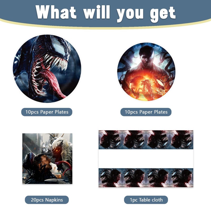 Bahteliv 41Pack Venom Party Supplies include 20 plates, 20 napkins 1 Tablecloth for Birthday 40Pack Venom Party Decoration - Image 2