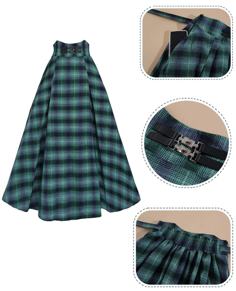 NSPSTT Vintage Dress for Women Medieval Renaissance Costume High WaistTartan Skirt Edwardian Blouse - Image 2