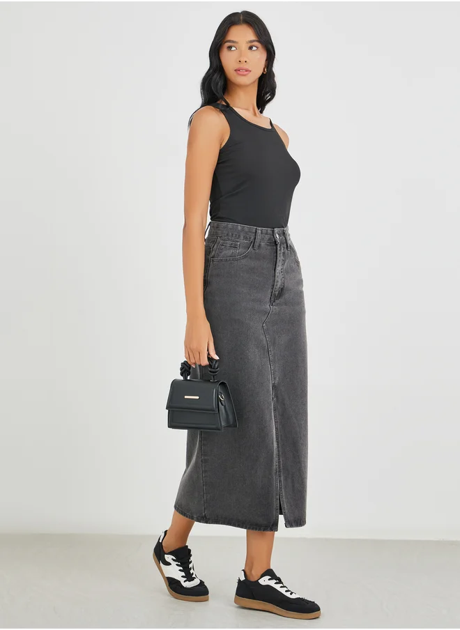 تايك تو Take Two Solid Ribbed Round Neck Cami Top