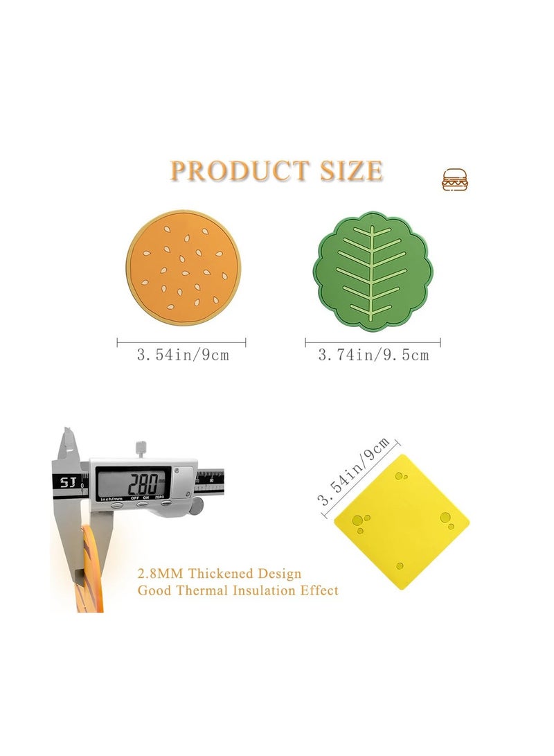 SOLARAE Hamburger Coasters Set of 8, Drink Coasters Set, Thickened PVC Table Coasters for Home Kitchen Decor, Waterproof Oilproof Cup Mat Cup Coasters for Table Protection, Suitable for Various Cups - Image 2