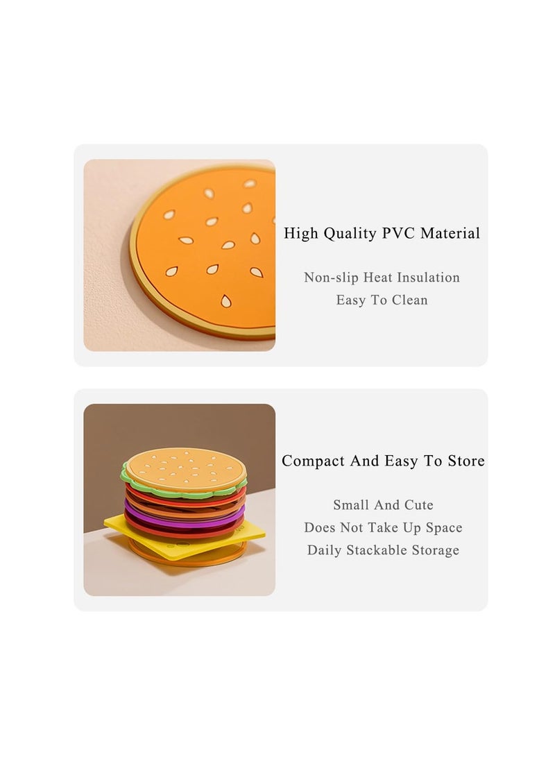 SOLARAE Hamburger Coasters Set of 8, Drink Coasters Set, Thickened PVC Table Coasters for Home Kitchen Decor, Waterproof Oilproof Cup Mat Cup Coasters for Table Protection, Suitable for Various Cups - Image 4