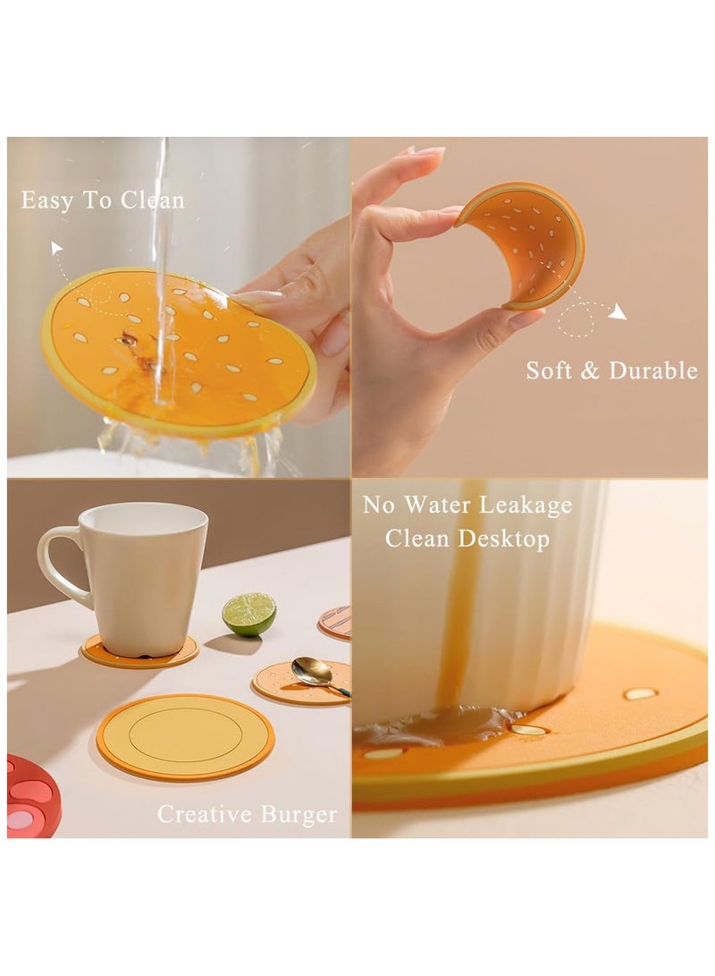 SOLARAE Hamburger Coasters Set of 8, Drink Coasters Set, Thickened PVC Table Coasters for Home Kitchen Decor, Waterproof Oilproof Cup Mat Cup Coasters for Table Protection, Suitable for Various Cups - Image 5