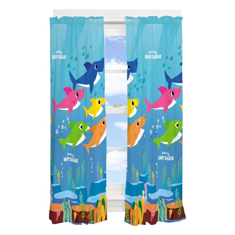 Franco Franco Kids Room Window Curtain Panels Drapes Set 82 in x 63 in Baby Shark 