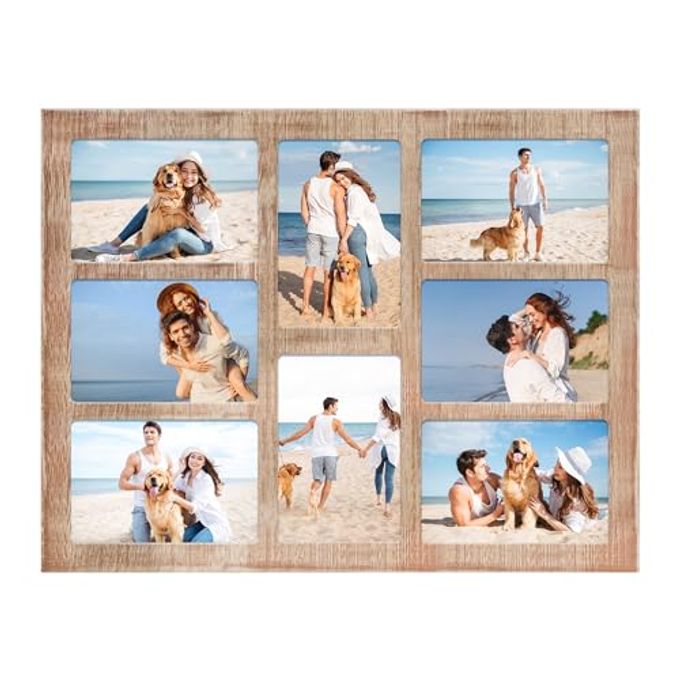 YESKAY 4x6 Collage Picture Frame 8 Opening 4 x 6 Photo Frames Display,Multiple Family Photo Collage Frames with Real Glass for Wall Decor,Rustic Brown 1 Pack(OD:13X17in) - Image 4