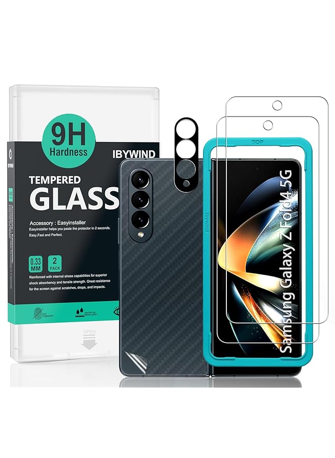 Ibywind Screen Protector For Samsung Galaxy Z Fold4 5G 6.2 Inches With 2Pcs Tempered Glass 1Pc Camera Lens Protector 1Pc Backing Carbon Fiber Film Fingerprint Reader Easy To Install - Image 1
