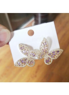 Chic Butterfly Stud Earrings Zircon Fashion 14K purple zirconium