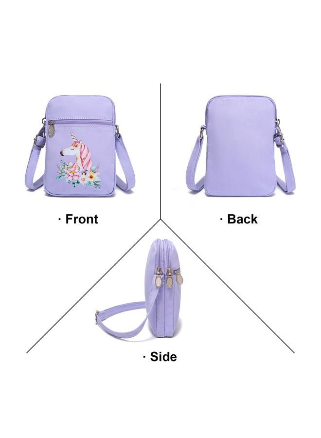 AOCINA Small Crossbody Purse Birthday Gifts for Teen Girls Daughter Trendy Stuff Cute Tween Mini Phone Bag Canvas Wallet, Light Purple-unicorn, S - Image 5