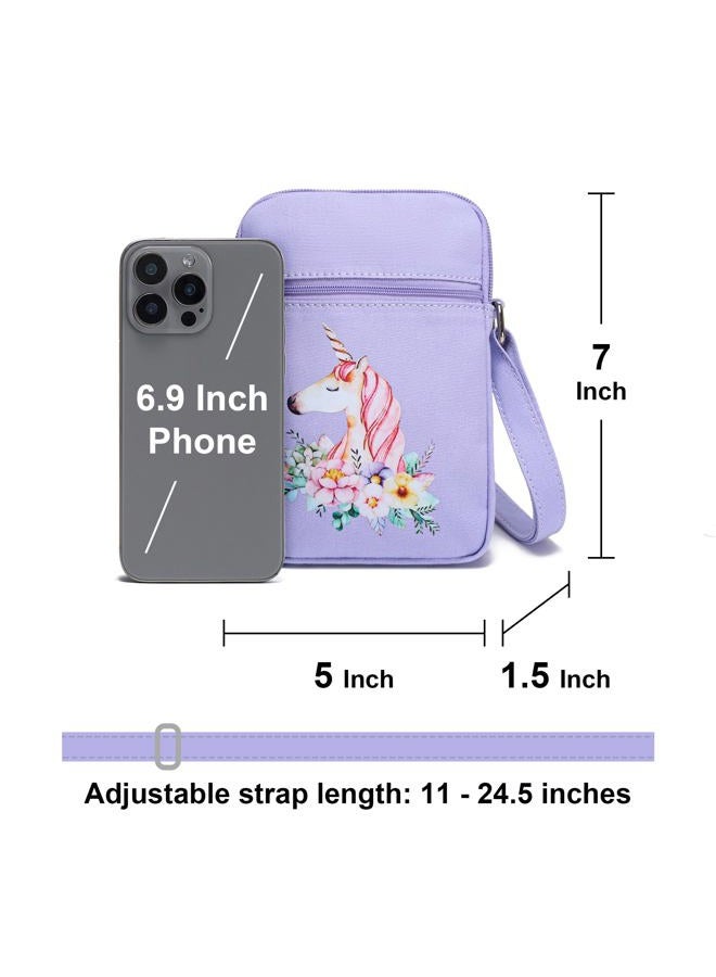 AOCINA Small Crossbody Purse Birthday Gifts for Teen Girls Daughter Trendy Stuff Cute Tween Mini Phone Bag Canvas Wallet, Light Purple-unicorn, S - Image 4