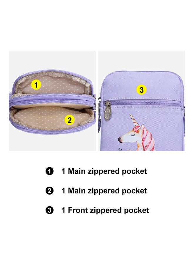 AOCINA Small Crossbody Purse Birthday Gifts for Teen Girls Daughter Trendy Stuff Cute Tween Mini Phone Bag Canvas Wallet, Light Purple-unicorn, S - Image 3
