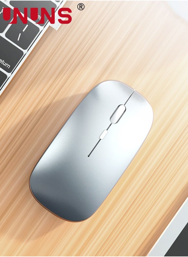LED Wireless Bluetooth Silent Mouse,Rechargeable USB Optical Mice,Slim Dual Mode BT5.2 And 2.4G Computer Mouse,Quick Precise Control Laptop/PC/Mac OS/Android/Windows,Silver