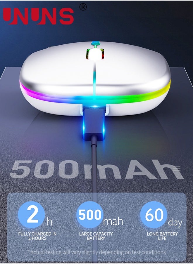 UNUNS LED Wireless Bluetooth Silent Mouse,Rechargeable USB Optical Mice,Slim Dual Mode BT5.2 And 2.4G Computer Mouse,Quick Precise Control Laptop/PC/Mac OS/Android/Windows,Silver  - Image 3