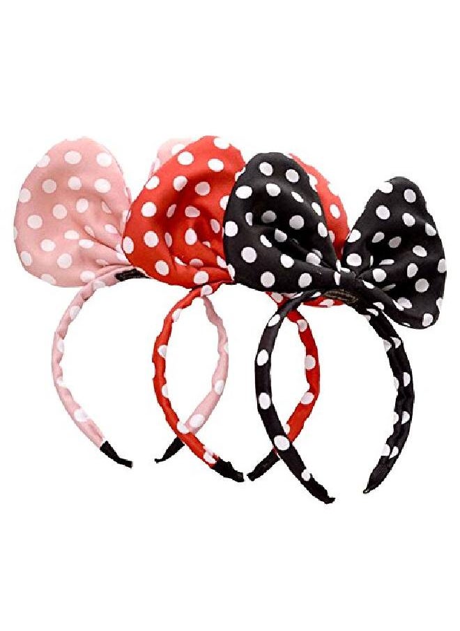 Suoirblss 3 Pcs Satin White Jumbo Polka Dot Bow Headband Tiara Hair Band  - Image 2