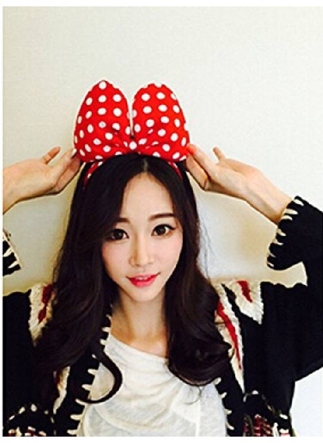 Suoirblss 3 Pcs Satin White Jumbo Polka Dot Bow Headband Tiara Hair Band  - Image 4