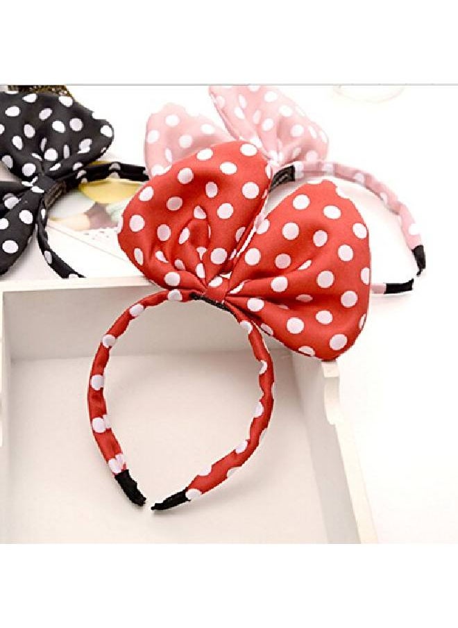 Suoirblss 3 Pcs Satin White Jumbo Polka Dot Bow Headband Tiara Hair Band  - Image 5