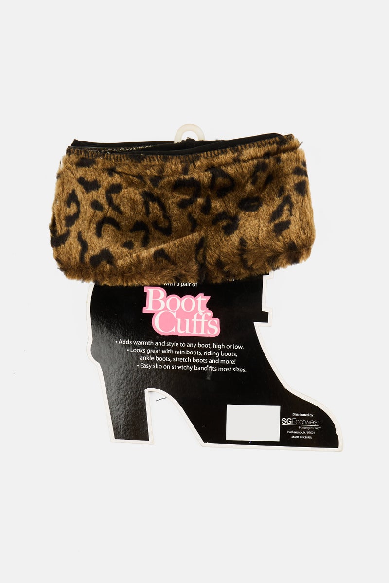 SG Footwear Women 2 Pieces Faux Fur Boot Cuffs, Khaki  - Image 2