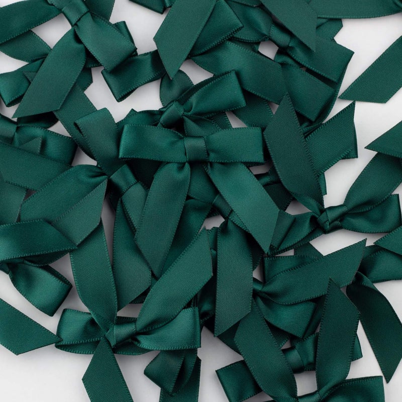 7Rainbows 50pcs Boutique 1.5" Dark Green Satin Ribbon Mini Bows for Craft Sewing Scrapbooking Wedding and Gift Wrapping - Image 3
