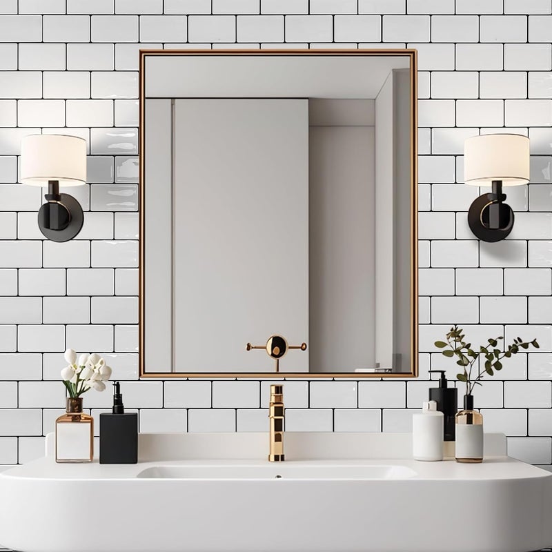 Art3d 10-Sheet Peel and Stick Backsplash Tile, Vinyl Stick on Wall Tile for Kitchen Bathroom Laundry Room, Subway Design 12" x 12" - White with Black Grout - Image 2