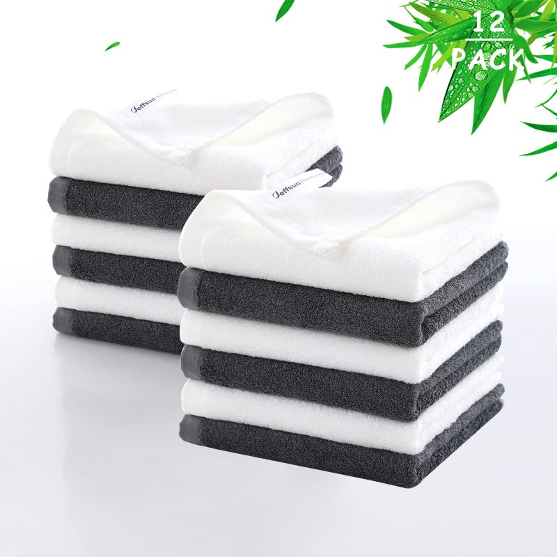 Wash Cloths 12 Pack Reusable Makeup Eraser Towel 13x13 inch Large Washcloths for Face and Body Super Soft and Skin Friendly Face Towel on Sensitive Skin Easy to Rinse Grey Facial Cleaning Cloths