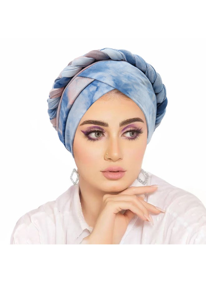 حجاب عمامة نسائي من القماش العريض بتصميم مضفر، غطاء رأس داخلي مطاطي