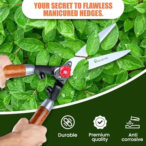 Fieldstar Hedge Shears for Gardening, Heavy Duty Hedge Pruner Shear Cutter & Plant Branch Cutter with Wooden Handle for Lawns or Garden, Garden Scissors for Cutting Plant Stem - Image 2