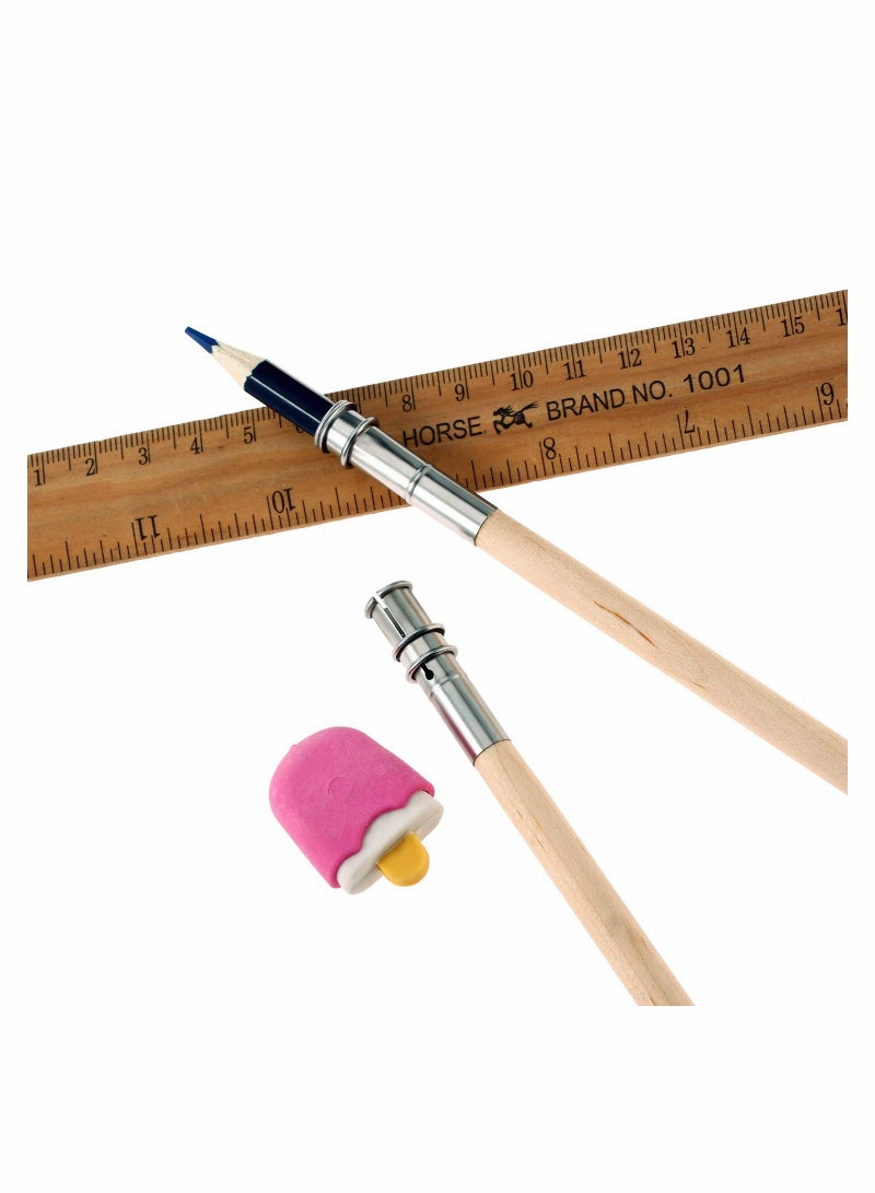 SOLARAE موسعات أقلام خشبية موسع أقلام فنية تمديد أقلام شمعية مع مقبض ألمنيوم لوازم المدرسة والمكتب 12 قطعة - Image 3