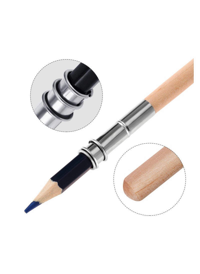 SOLARAE موسعات أقلام خشبية موسع أقلام فنية تمديد أقلام شمعية مع مقبض ألمنيوم لوازم المدرسة والمكتب 12 قطعة - Image 2
